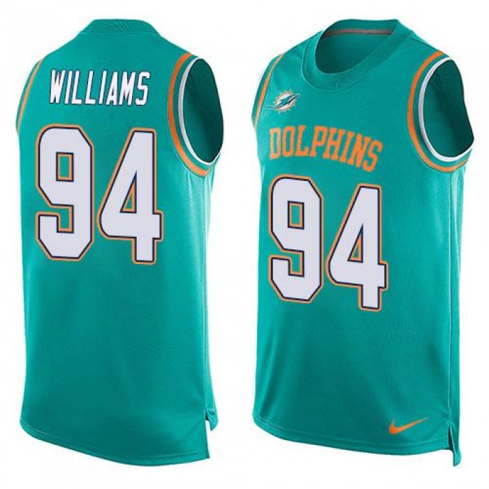 Men's Miami Dolphins #94 Mario Williams Aqua Green Hot Pressing Player Name & Number Nike NFL Tank Top Jersey
