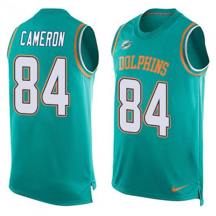 Men's Miami Dolphins #84 Jordan Cameron Aqua Green Hot Pressing Player Name & Number Nike NFL Tank Top Jersey