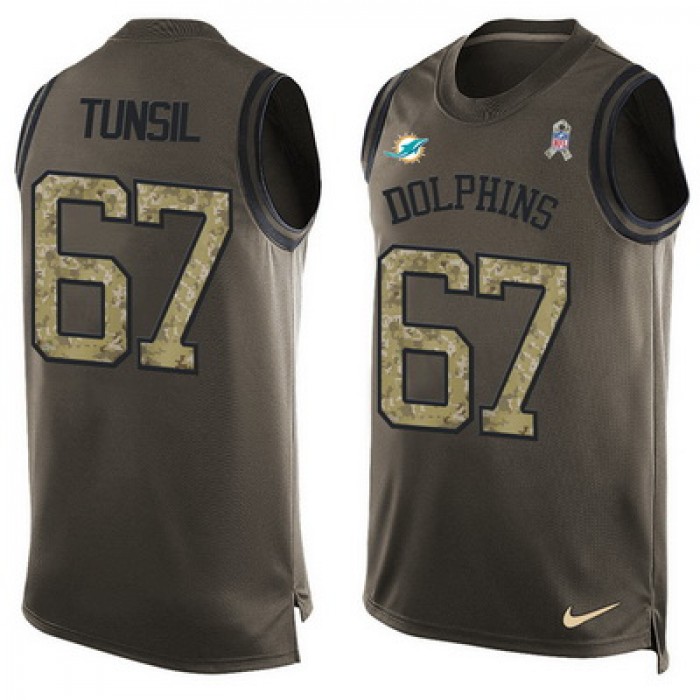 Men's Miami Dolphins #67 Laremy Tunsil Green Salute to Service Hot Pressing Player Name & Number Nike NFL Tank Top Jersey