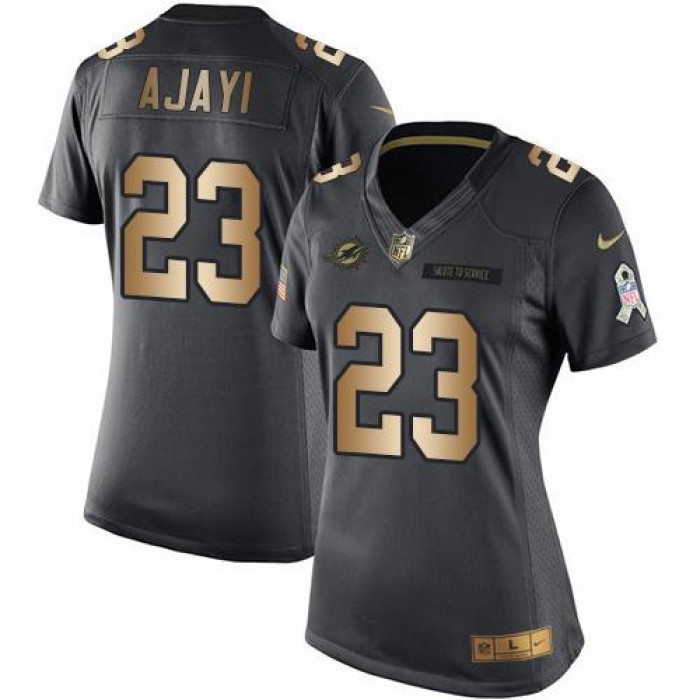 Women's Nike Dolphins #23 Jay Ajayi Black Stitched NFL Limited Gold Salute to Service Jersey