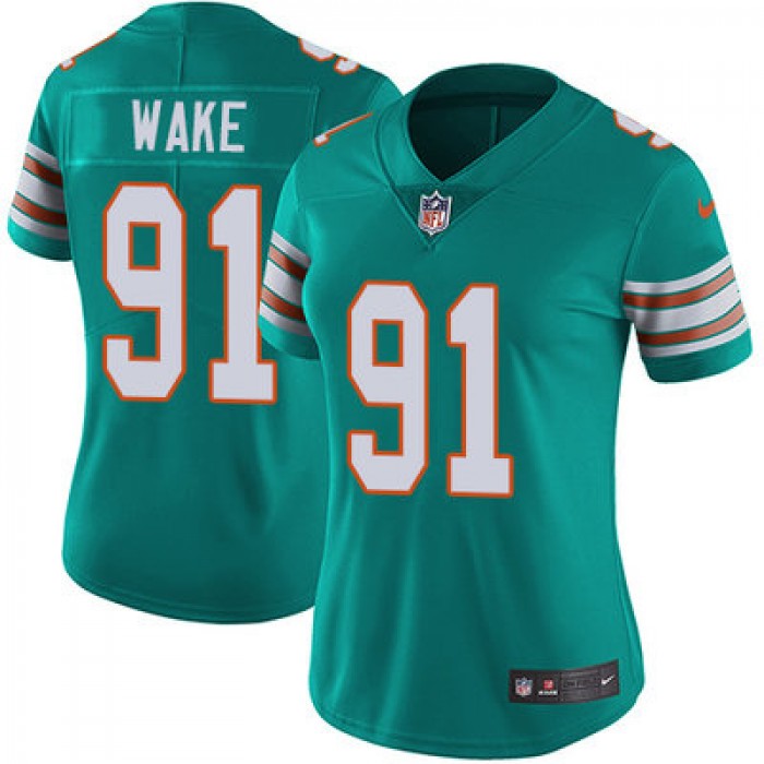 Women's Nike Dolphins #91 Cameron Wake Aqua Green Alternate Stitched NFL Vapor Untouchable Limite Jersey