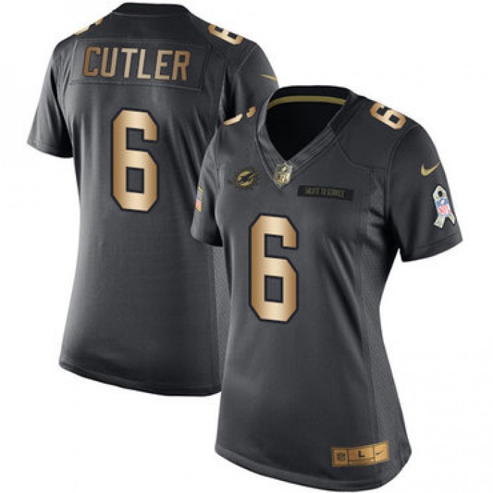 Women's Nike Dolphins #6 Jay Cutler Black Stitched NFL Limited Gold Salute to Service Jersey