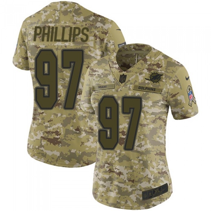 Nike Dolphins #97 Jordan Phillips Camo Women's Stitched NFL Limited 2018 Salute to Service Jersey