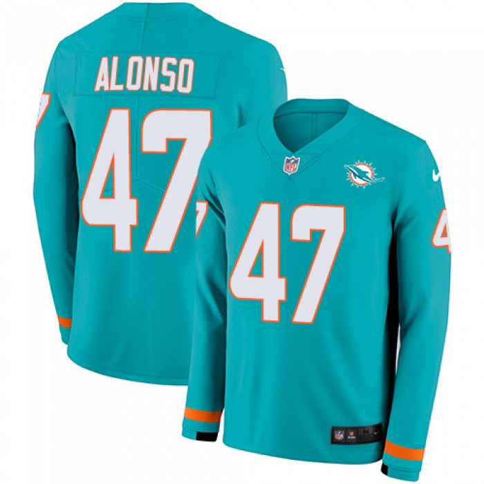 Nike Dolphins #47 Kiko Alonso Aqua Green Team Color Men's Stitched NFL Limited Therma Long Sleeve Jersey