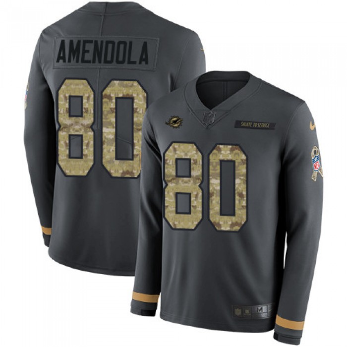 Nike Dolphins #80 Danny Amendola Anthracite Salute to Service Men's Stitched NFL Limited Therma Long Sleeve Jersey