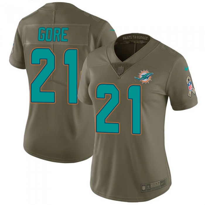 Nike Dolphins #21 Frank Gore Olive Women's Stitched NFL Limited 2017 Salute to Service Jersey