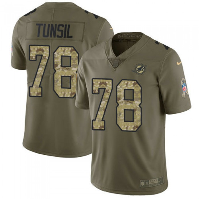 Youth Nike Dolphins 78 Laremy Tunsil Olive Camo Stitched NFL Limited 2017 Salute To Service Jersey