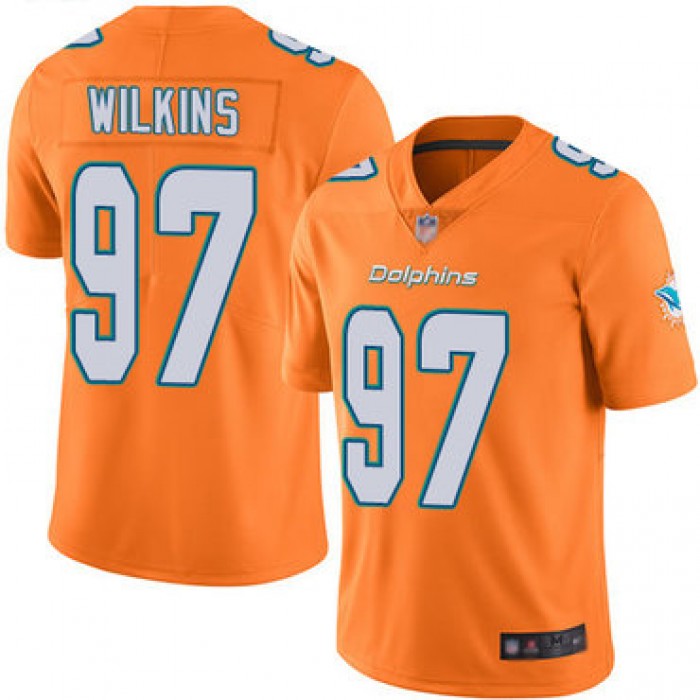 Dolphins #97 Christian Wilkins Orange Youth Stitched Football Limited Rush Jersey