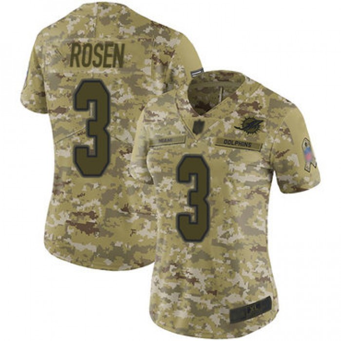Dolphins #3 Josh Rosen Camo Women's Stitched Football Limited 2018 Salute to Service Jersey