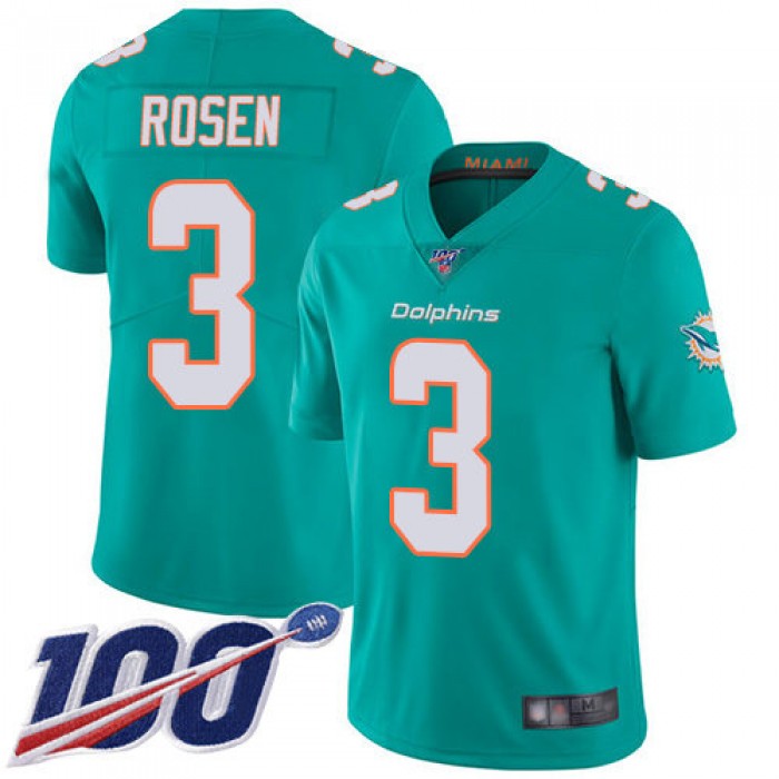 Dolphins #3 Josh Rosen Aqua Green Team Color Men's Stitched Football 100th Season Vapor Limited Jersey