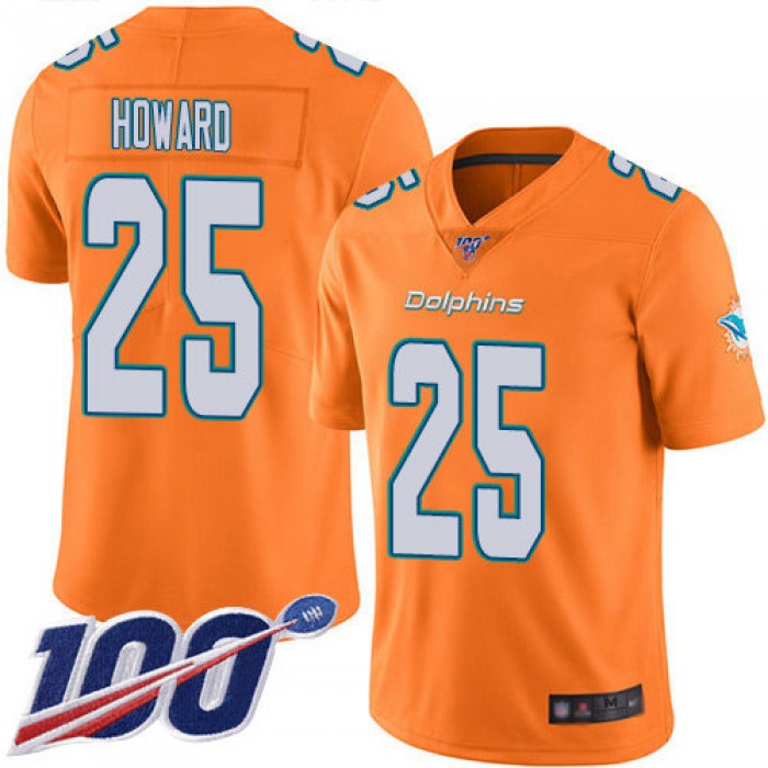Youth Dolphins #25 Xavien Howard Orange Stitched Football Limited Rush 100th Season Jersey