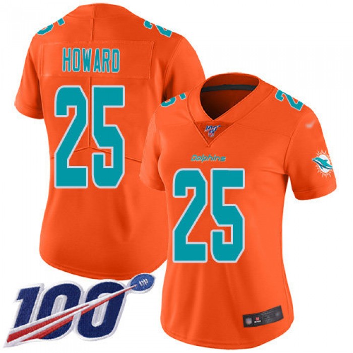Dolphins #25 Xavien Howard Orange Women's Stitched Football Limited Inverted Legend 100th Season Jersey