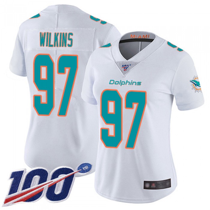 Nike Dolphins #97 Christian Wilkins White Women's Stitched NFL 100th Season Vapor Limited Jersey