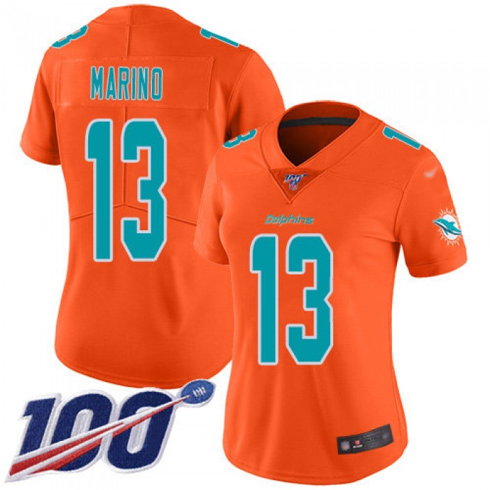 Nike Dolphins #13 Dan Marino Orange Women's Stitched NFL Limited Inverted Legend 100th Season Jersey