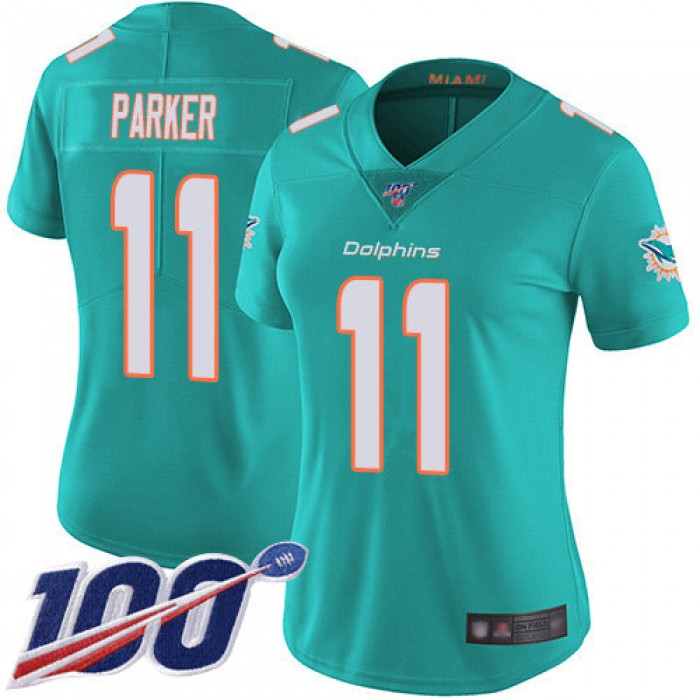 Nike Dolphins #11 DeVante Parker Aqua Green Team Color Women's Stitched NFL 100th Season Vapor Limited Jersey