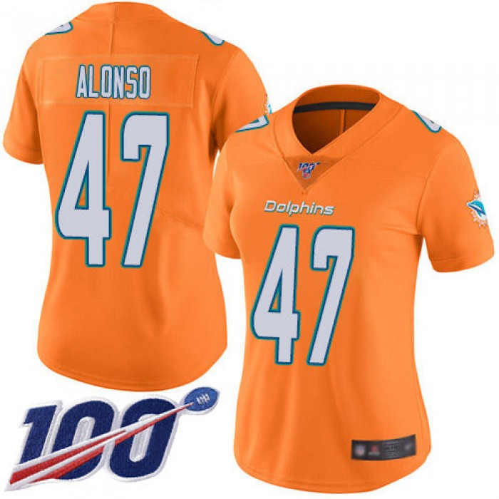 Nike Dolphins #47 Kiko Alonso Orange Women's Stitched NFL Limited Rush 100th Season Jersey