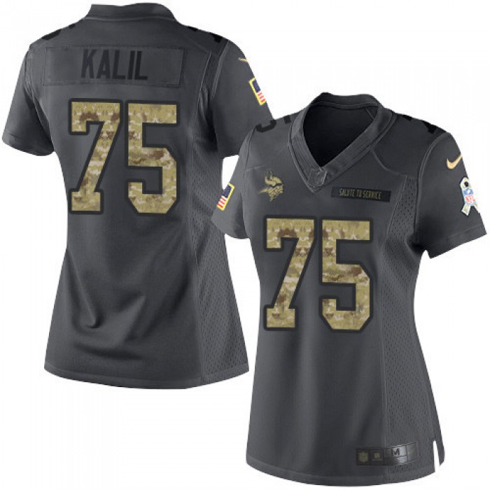 Women's Minnesota Vikings #75 Matt Kalil Black Anthracite 2016 Salute To Service Stitched NFL Nike Limited Jersey
