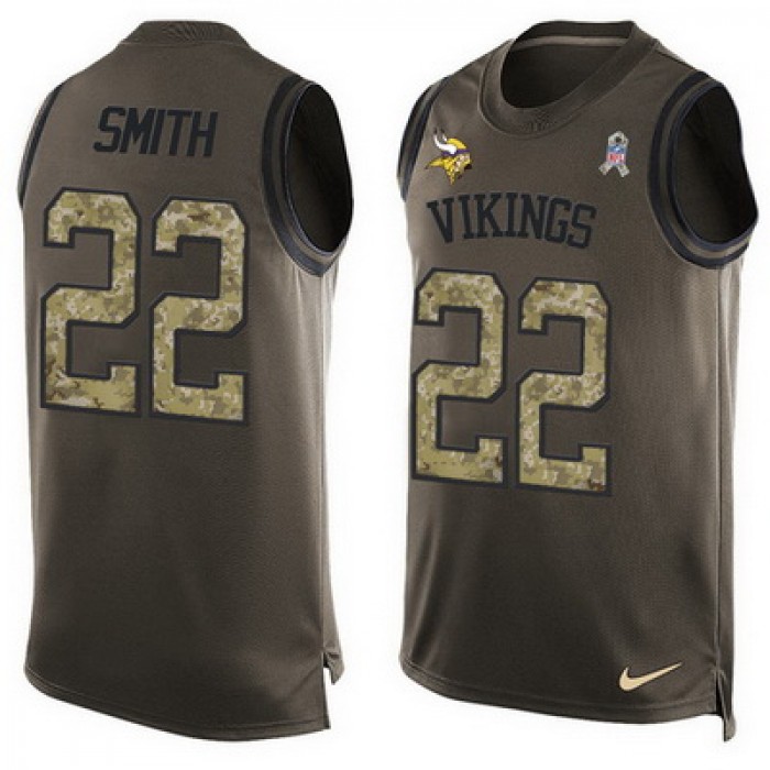 Men's Minnesota Vikings #22 Harrison Smith Green Salute to Service Hot Pressing Player Name & Number Nike NFL Tank Top Jersey