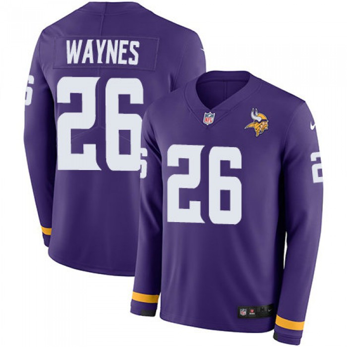 Nike Vikings 26 Trae Waynes Purple Team Color Men's Stitched NFL Limited Therma Long Sleeve Jersey