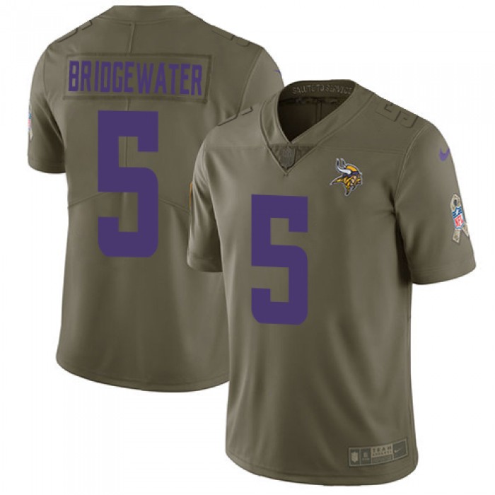 Youth Nike Minnesota Vikings #5 Teddy Bridgewater Olive Stitched NFL Limited 2017 Salute to Service Jersey