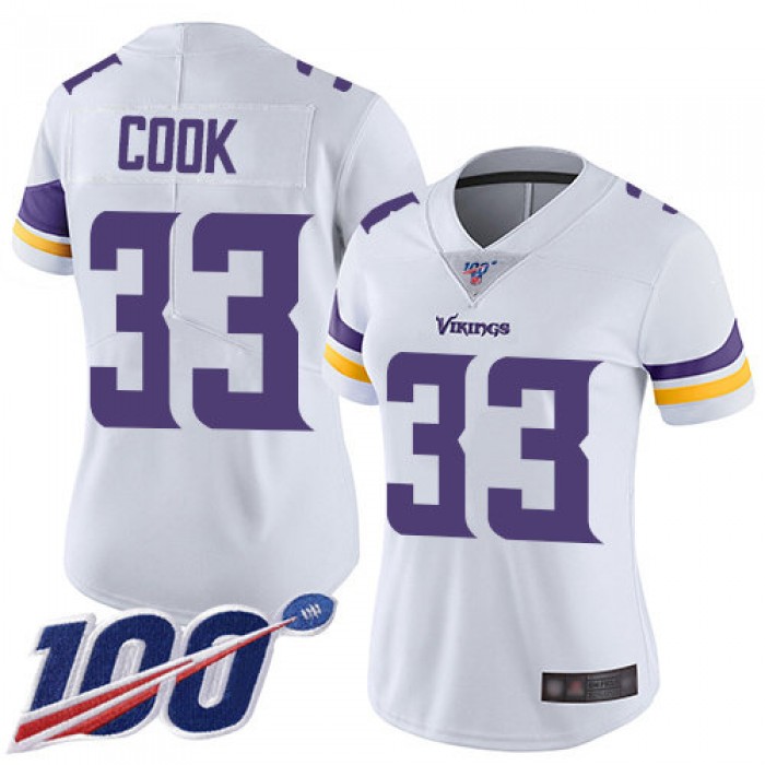 Nike Vikings #33 Dalvin Cook White Women's Stitched NFL 100th Season Vapor Limited Jersey
