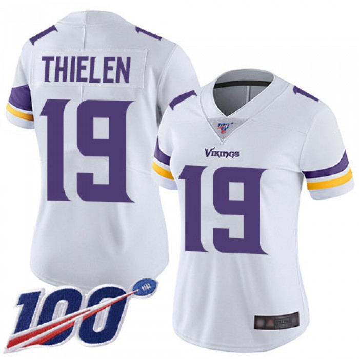 Nike Vikings #19 Adam Thielen White Women's Stitched NFL 100th Season Vapor Limited Jersey