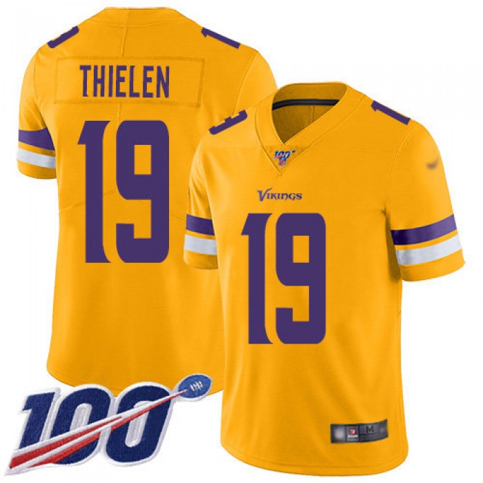 Nike Vikings #19 Adam Thielen Gold Men's Stitched NFL Limited Inverted Legend 100th Season Jersey