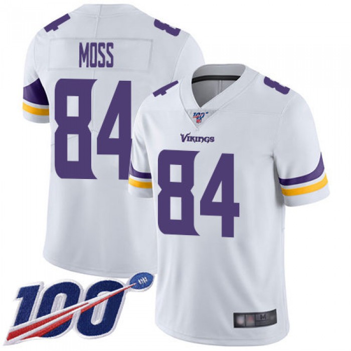 Size XXXXL Nike Vikings #84 Randy Moss White Men's Stitched NFL 100th Season Vapor Limited Jersey