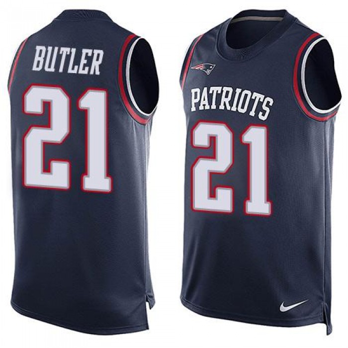 Men's New England Patriots #21 Malcolm Butler Navy Blue Hot Pressing Player Name & Number Nike NFL Tank Top Jersey