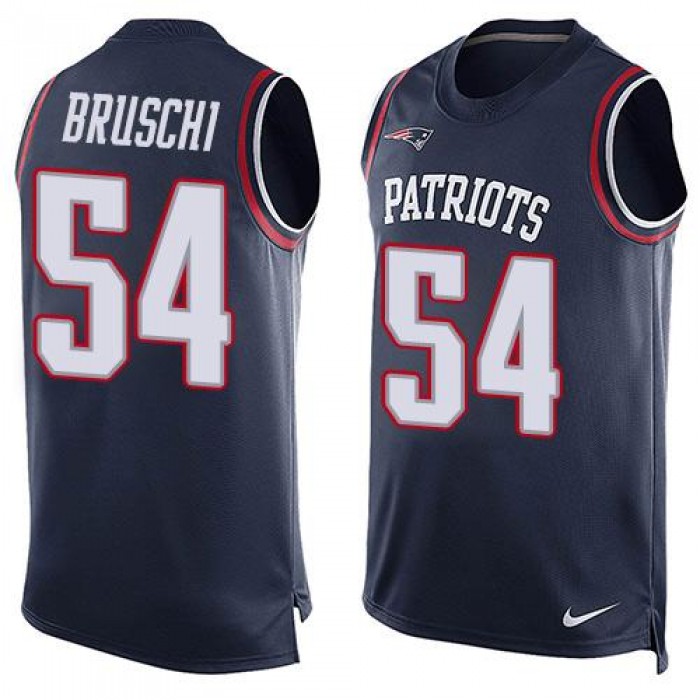 Men's New England Patriots #54 Tedy Bruschi Navy Blue Hot Pressing Player Name & Number Nike NFL Tank Top Jersey
