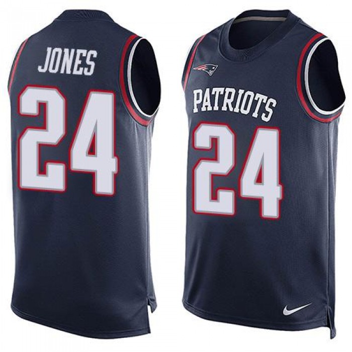 Men's New England Patriots #24 Cyrus Jones Navy Blue Hot Pressing Player Name & Number Nike NFL Tank Top Jersey