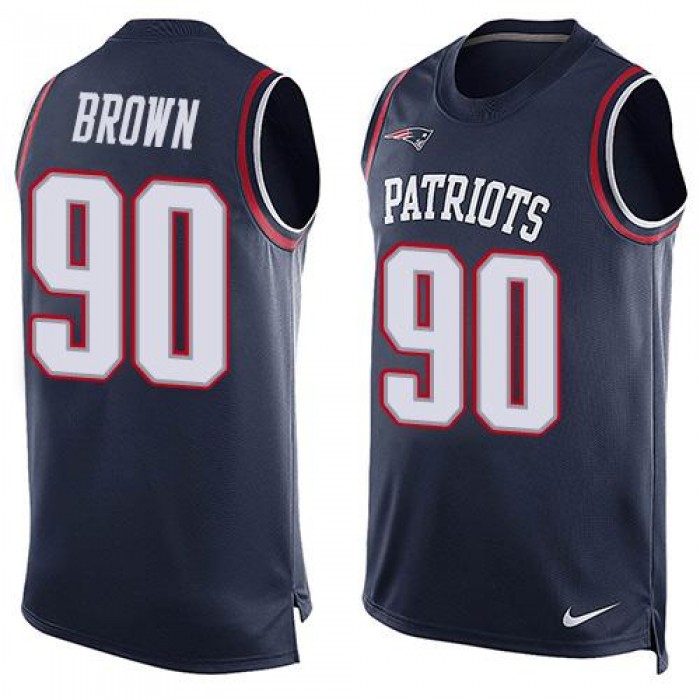 Men's New England Patriots #90 Malcom Brown Navy Blue Hot Pressing Player Name & Number Nike NFL Tank Top Jersey