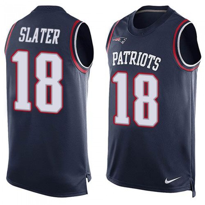 Men's New England Patriots #18 Matt Slater Navy Blue Hot Pressing Player Name & Number Nike NFL Tank Top Jersey