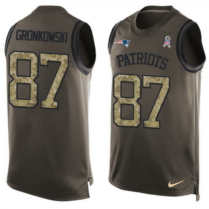 Men's New England Patriots #87 Rob Gronkowski Green Salute to Service Hot Pressing Player Name & Number Nike NFL Tank Top Jersey