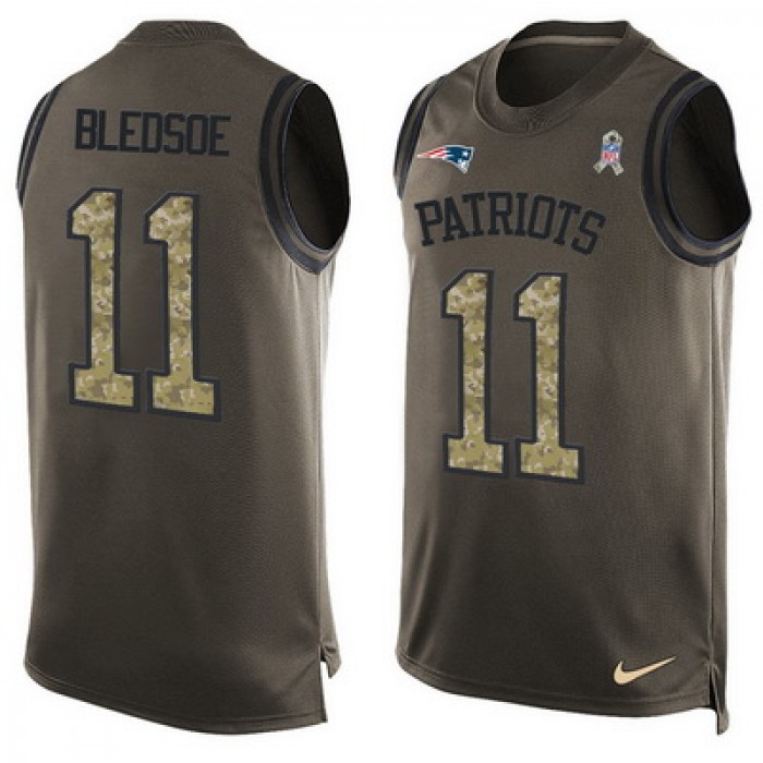 Men's New England Patriots #11 Drew Bledsoe Green Salute to Service Hot Pressing Player Name & Number Nike NFL Tank Top Jersey