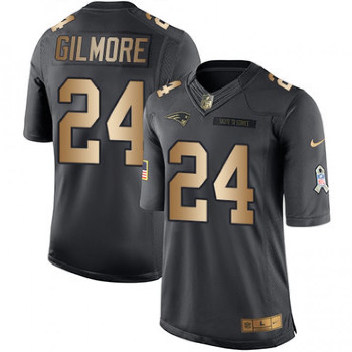 Nike New England Patriots #24 Stephon Gilmore Black Men's Stitched NFL Limited Gold Salute To Service Jersey