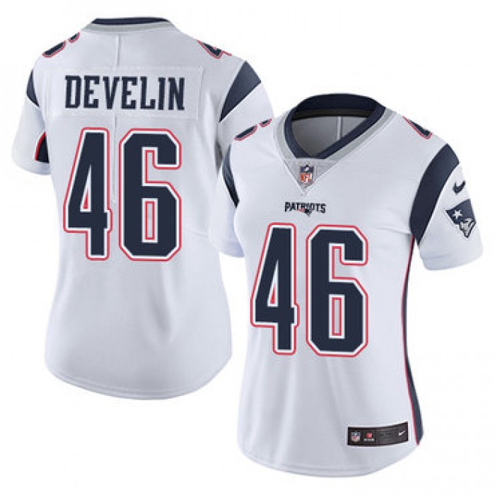 Women's Nike New England Patriots #46 James Develin White Stitched NFL Vapor Untouchable Limited Jersey