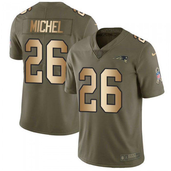 Men's Nike New England Patriots #26 Sony Michel Olive Gold Stitched NFL Limited 2017 Salute To Service Jersey