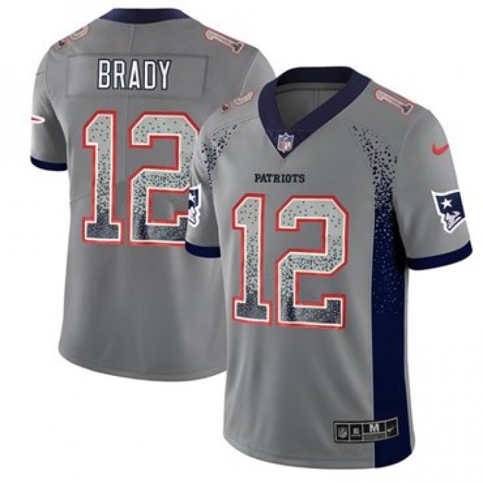 Nike New England Patriots #12 Tom Brady Grey Men's Stitched NFL Limited Rush Drift Fashion Jersey