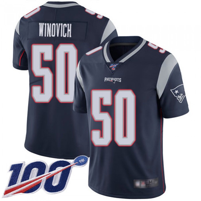 Men's New England Patriots #50 Chase Winovich Limited Navy Blue 100th Season Home Vapor Untouchable Jersey