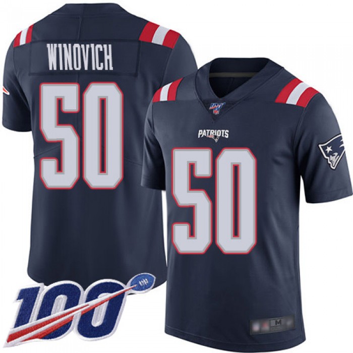 Men's New England Patriots #50 Chase Winovich Limited Navy Blue 100th Season Rush Vapor Untouchable Football Jersey