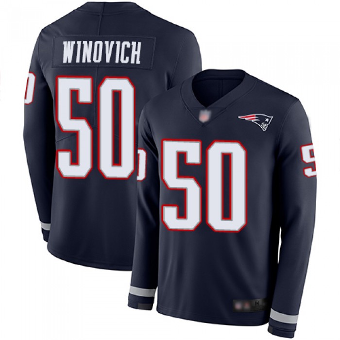 Men's New England Patriots #50 Chase Winovich Limited Navy Blue Therma Long Sleeve Jersey