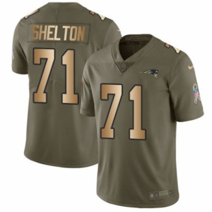 Men's Nike New England Patriots #71 Danny Shelton Limited Olive Gold 2017 Salute to Service NFL Jersey
