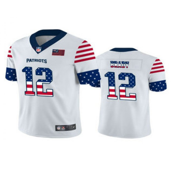 Men's New England Patriots #12 Tom Brady White Independence Day Stars Stripes Jersey