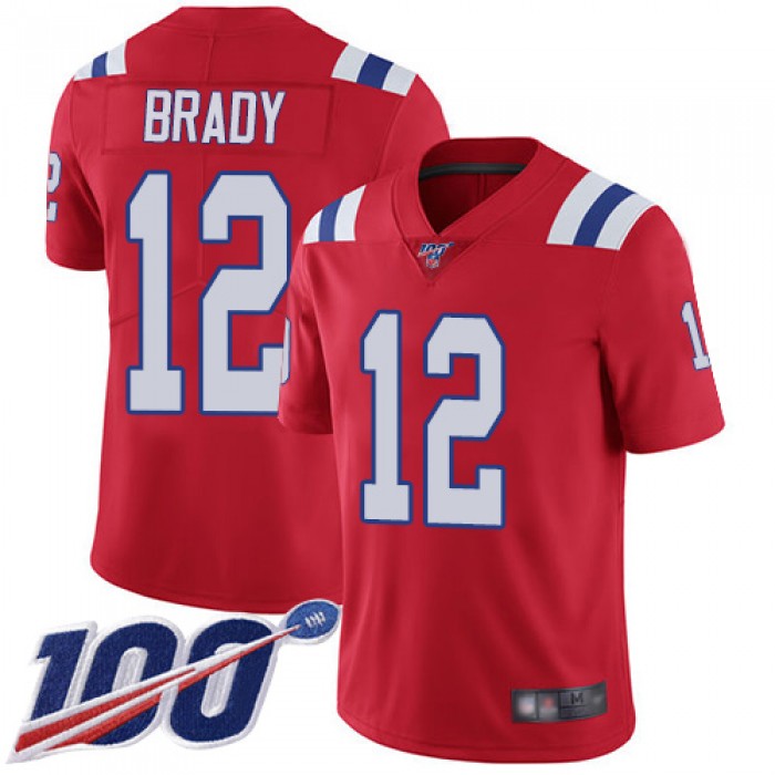 Patriots #12 Tom Brady Red Alternate Men's Stitched Football 100th Season Vapor Limited Jersey