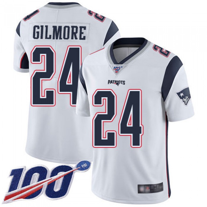 Patriots #24 Stephon Gilmore White Men's Stitched Football 100th Season Vapor Limited Jersey