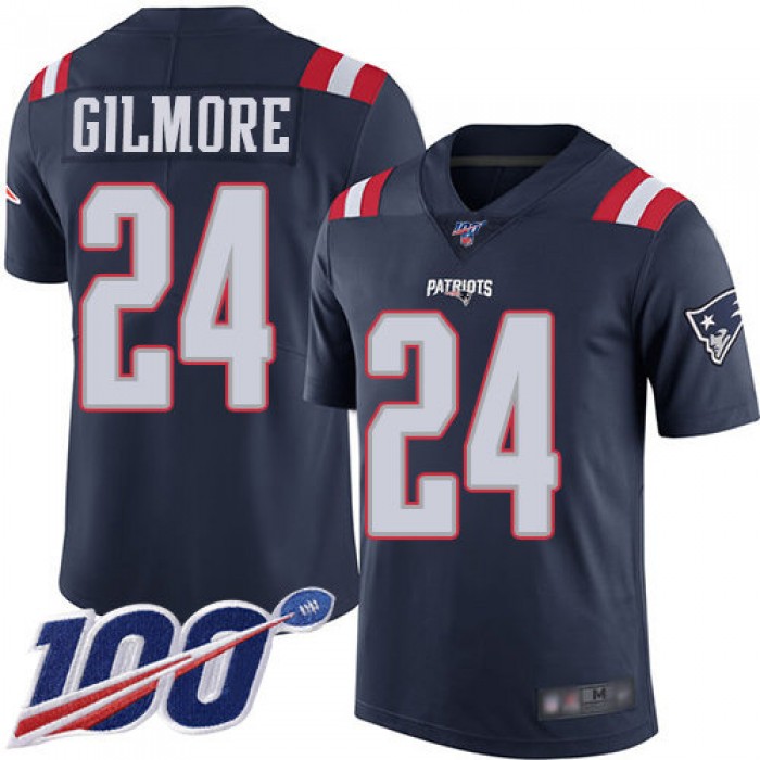 Patriots #24 Stephon Gilmore Navy Blue Men's Stitched Football Limited Rush 100th Season Jersey