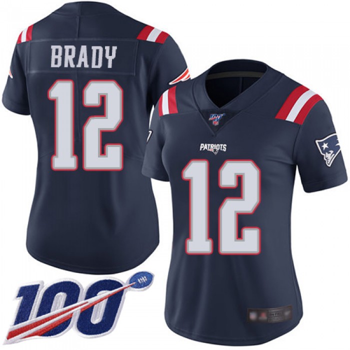Nike Patriots #12 Tom Brady Navy Blue Women's Stitched NFL Limited Rush 100th Season Jersey