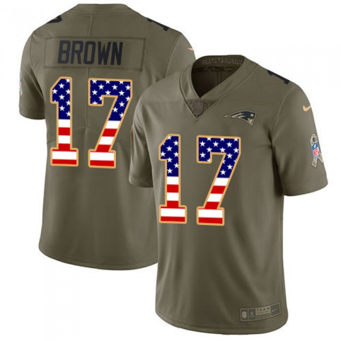 Nike Patriots #17 Antonio Brown Olive USA Flag Men's Stitched NFL Limited 2017 Salute To Service Jersey
