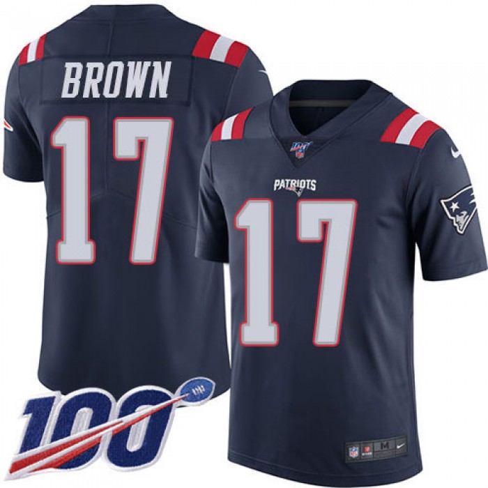 Nike Patriots #17 Antonio Brown Navy Blue Men's Stitched NFL Limited Rush 100th Season Jersey